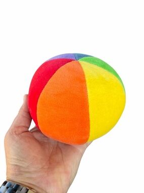Vintage Baby Gund Plush Beach Ball Rattle Primary Colors Soft Easy Grasp GUC